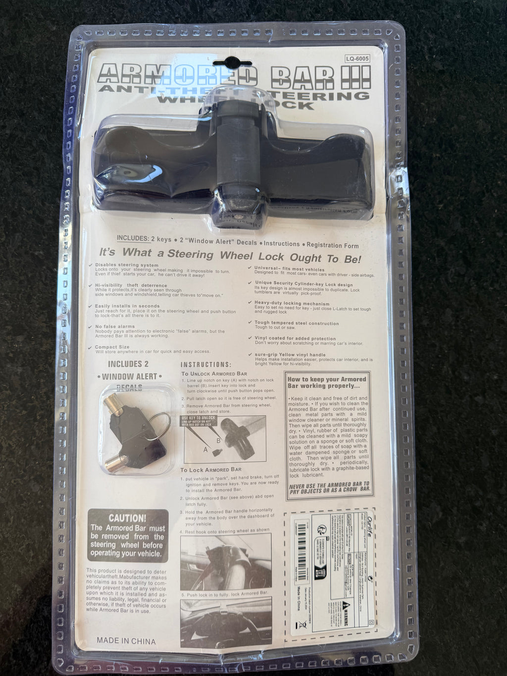 Armoured Bar Steering Wheel Lock Strong Heavy Duty Fits Cars Motorhomes & Vans