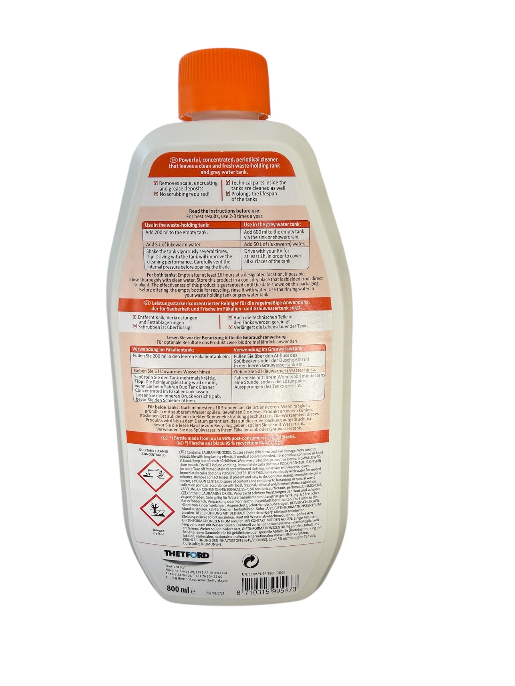 Thetford Duo Waste Grey Tank & Toilet Cassette 2in1 Powerful Cleaner Motorhomes