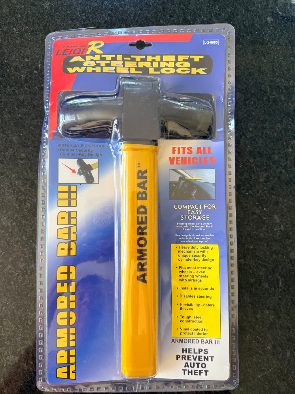 Armoured Bar Steering Wheel Lock Strong Heavy Duty Fits Cars Motorhomes & Vans