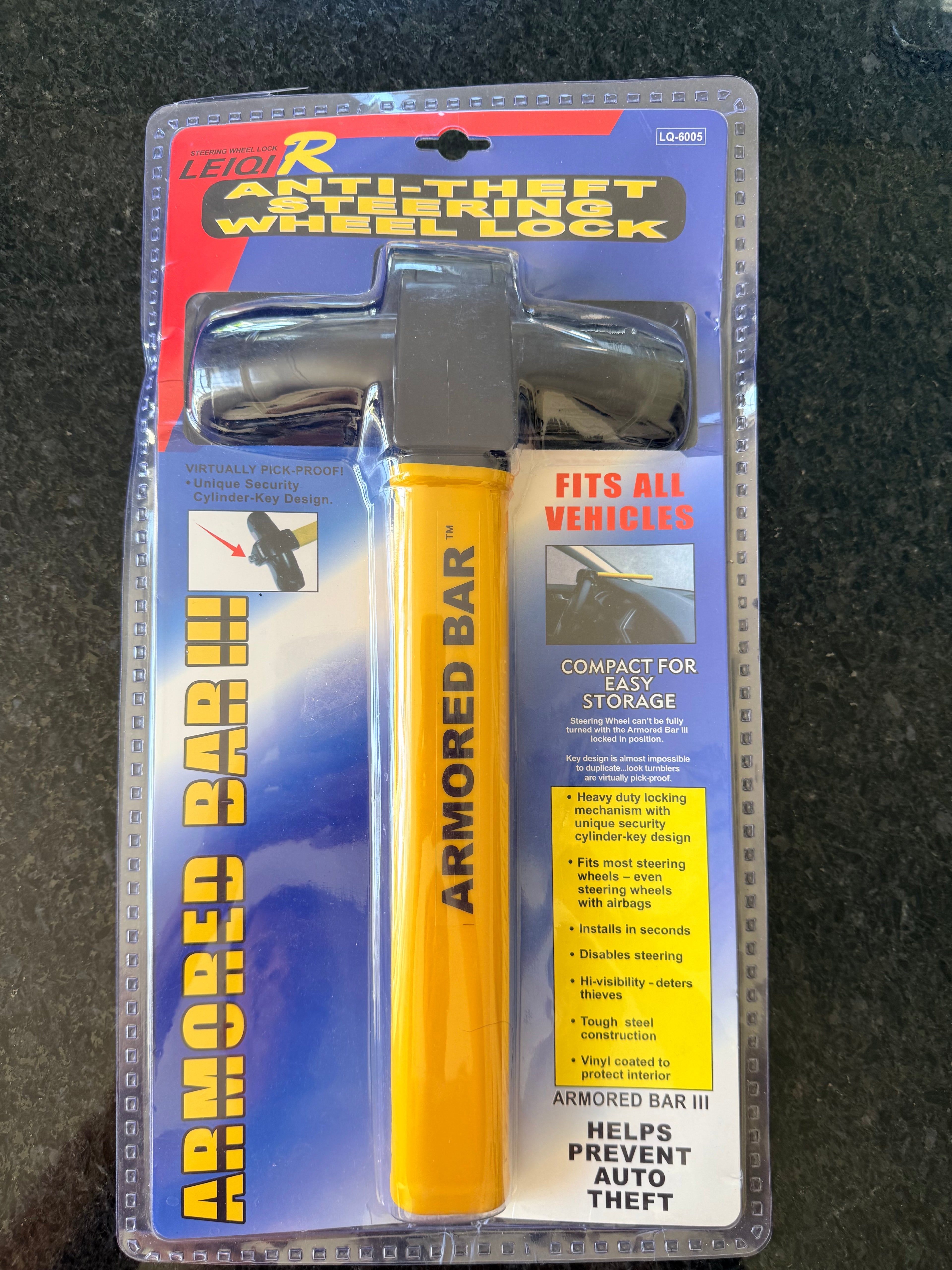 Armoured Bar Steering Wheel Lock Strong Heavy Duty Fits Cars Motorhomes & Vans